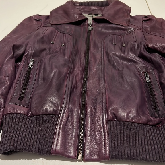 Guess Purple Leather Boho Moto Biker Bomber Jacket Small - Picture 3 of 9